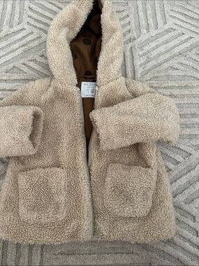 Zara Cream Sherpa Hooded Jacket with Brown Lining